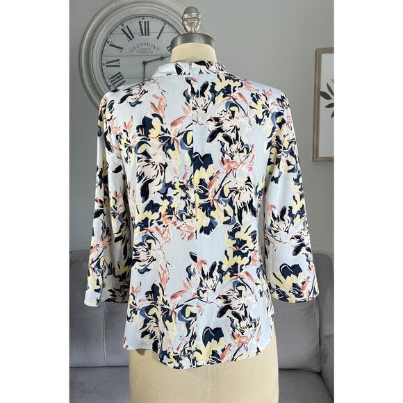 Halogen Womens Floral Print High Neck Top Blouse Shirt Size XS 3/4 Sleeve - Picture 2 of 10